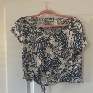 Floral Paisley Tie-Front Blouse
